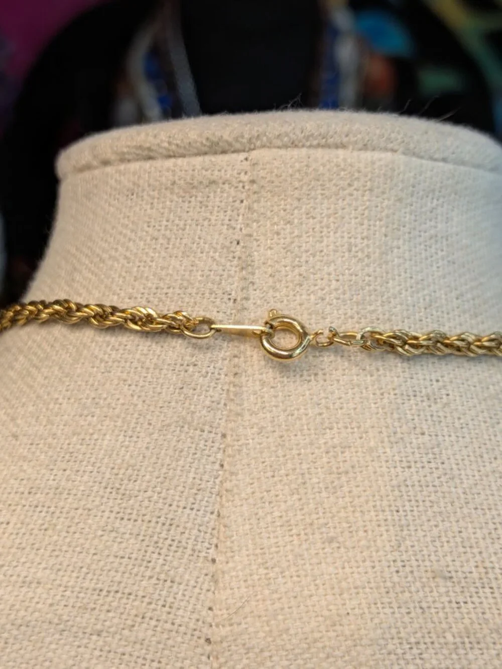 Gold‑Tone Rope Chain Necklace with Llanite Cabochon Pendant
